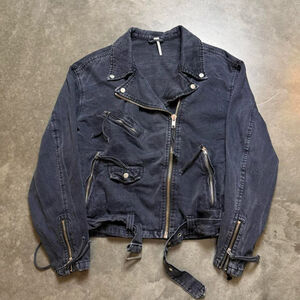 Free People Faded Black Denim Moto Jacket